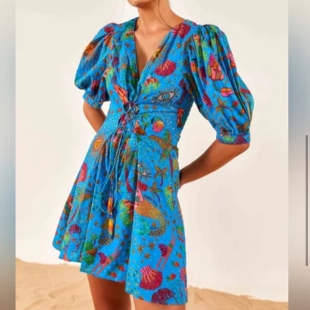 Farm rio ocean stories printed mini dress size L excellent condition - Picture 3 of 8